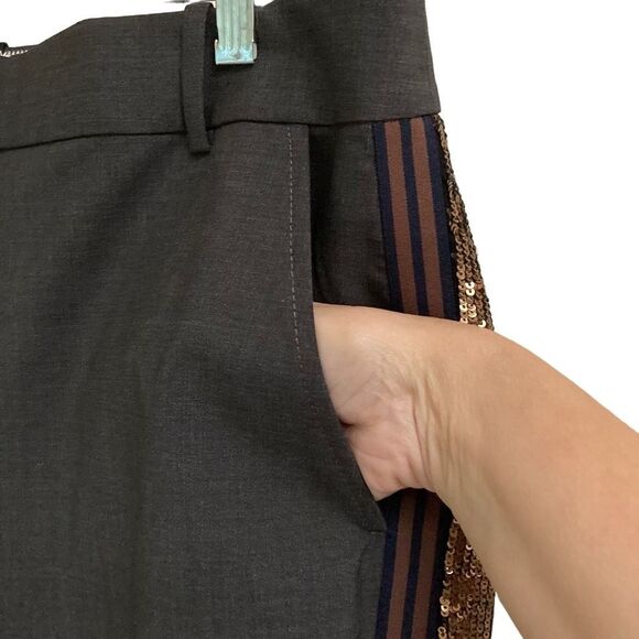 J.Crew Ludlow Sequin Tuxedo Stripe Cropped Grey Wool High Rise Pants Womens 10  - Picture 8 of 14
